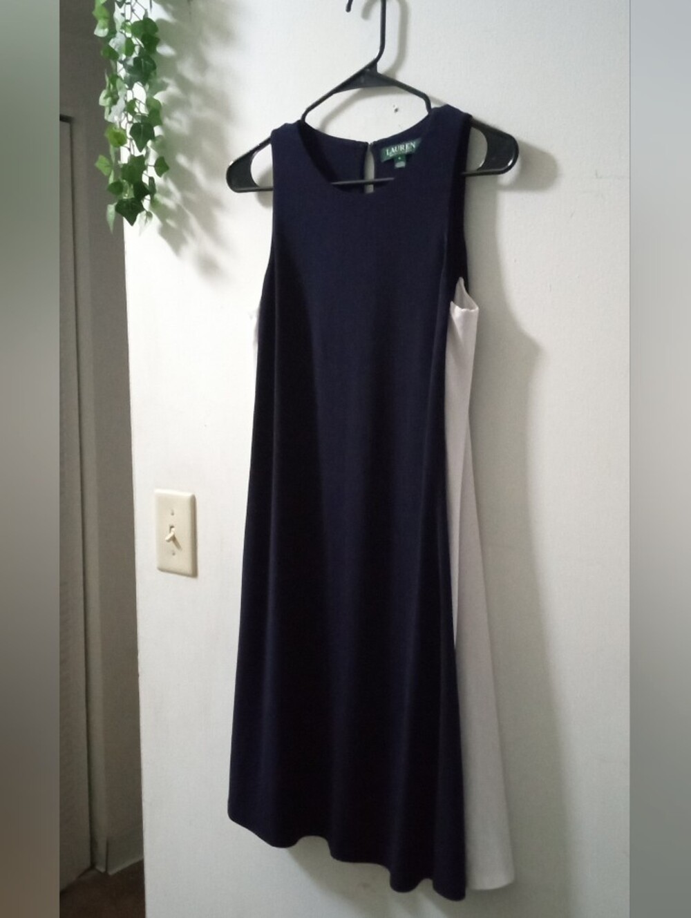 Ralph Lauren Navy and White Colorblock Sleeveless Shift Dress
